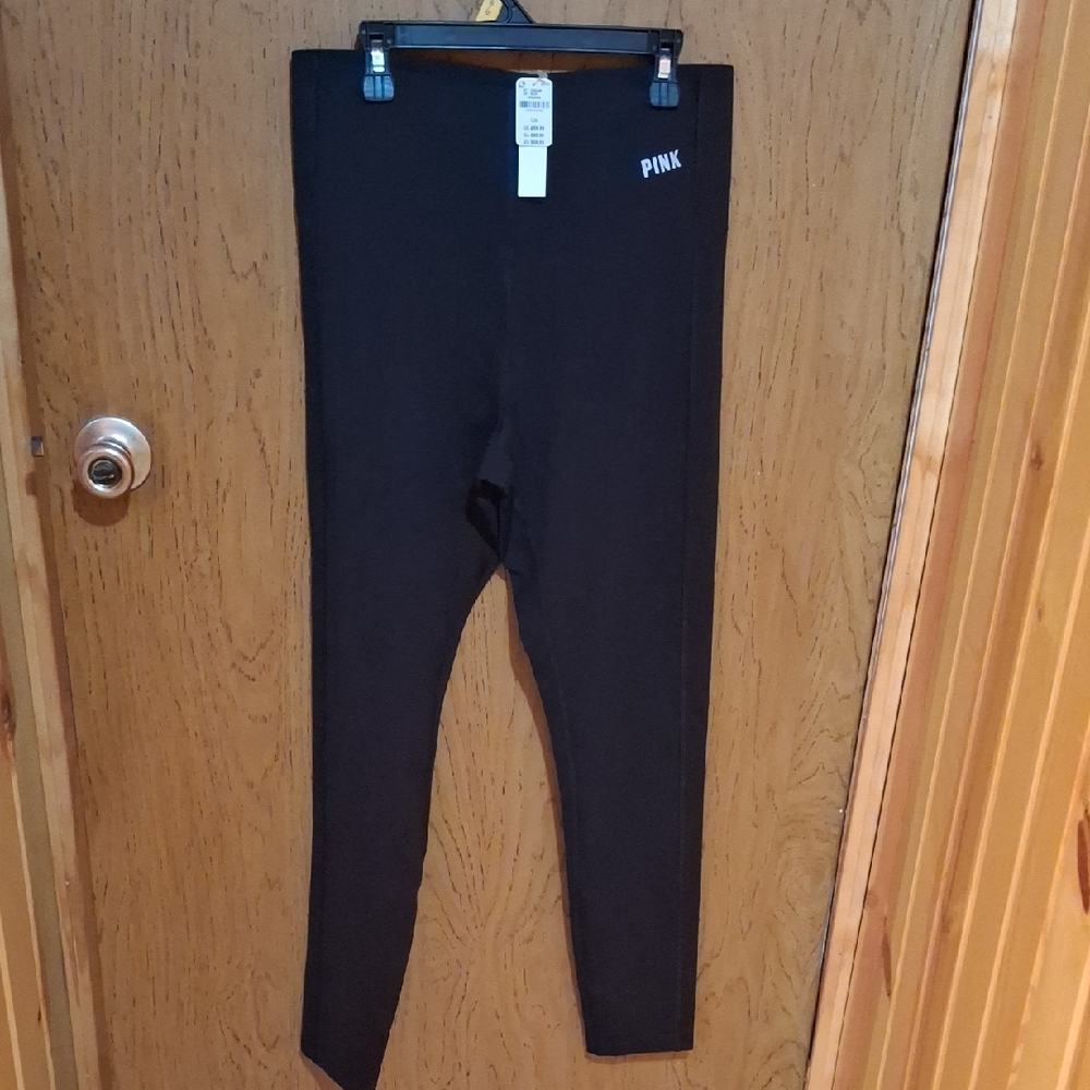 PINK Victoria's Secret Black Leggings with White Logo